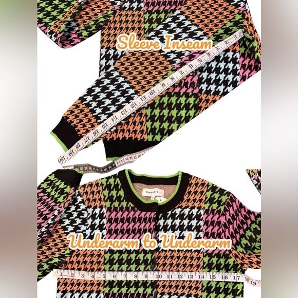 Teddy Fresh Houndstooth Cardigan Sweater Neon Colorblock Cotton H3H3 Size S - Picture 12 of 15